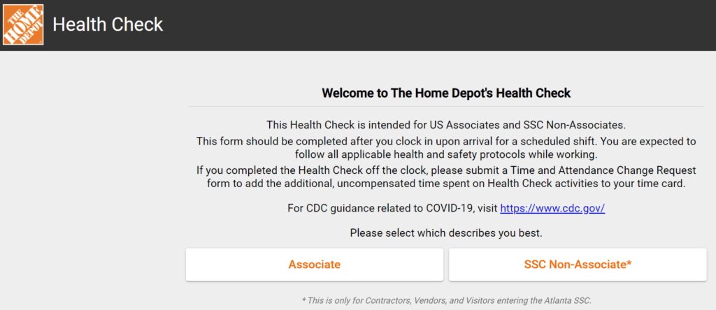 Home Depot Health Check portal